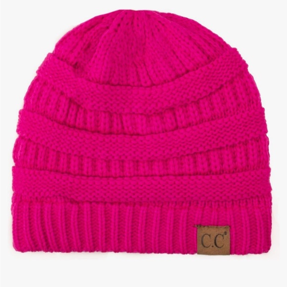 C.C Soft Stretch Cable Knit hot pink, neon pink hat, One Size - Picture 2 of 6